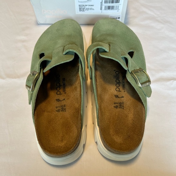 SOLD ~ Birkenstock x Anthropology Green Tea Green Boston Papillio Chunky Clog - Picture 3 of 10